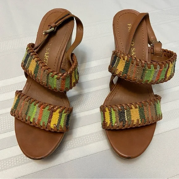 Franco Sarto Womens Cork Platform Heeled Tapestry Sandals size 6 - Picture 4 of 6